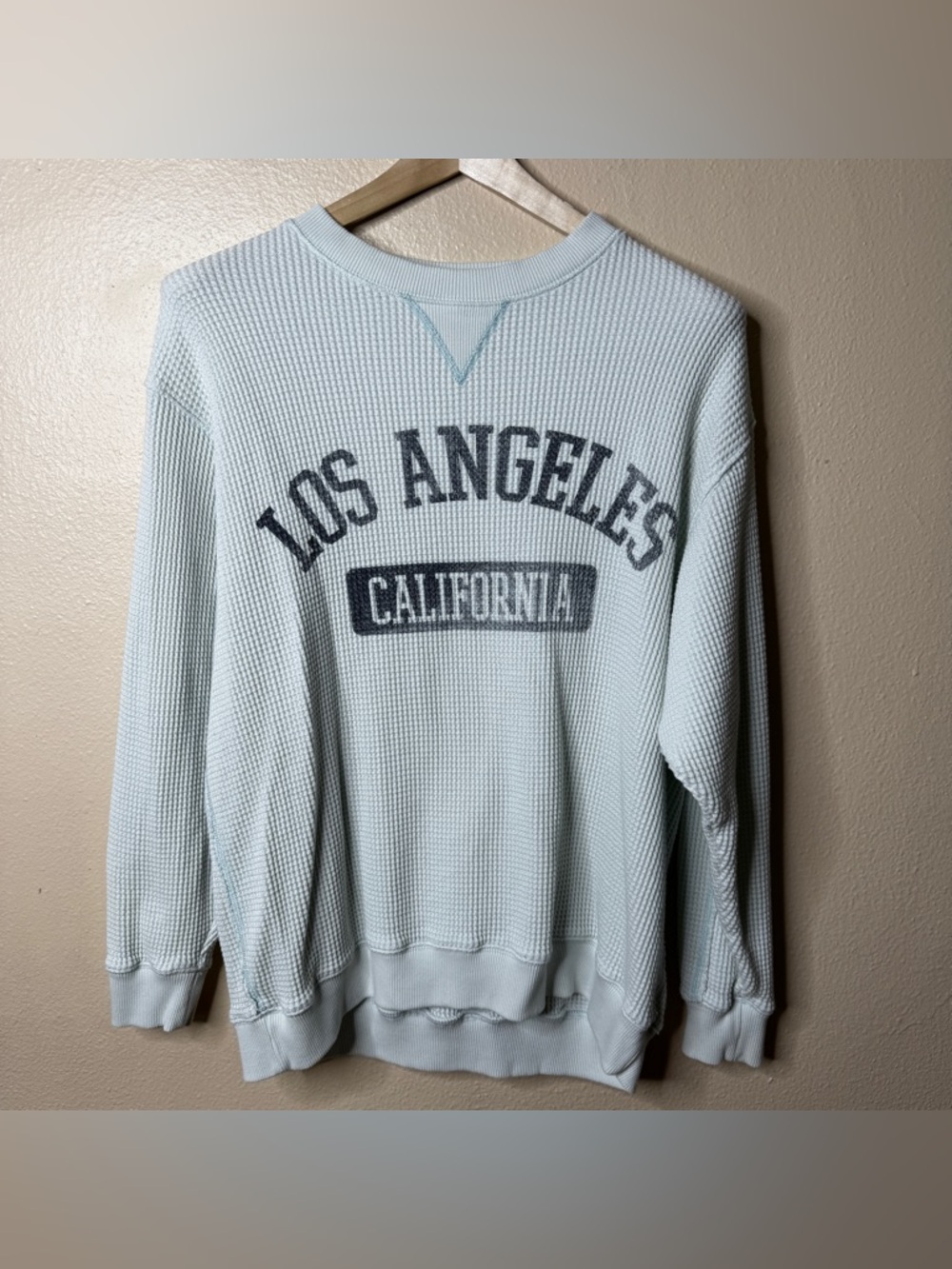 Aerie Shirt Women's Medium Light Blue Oversized Thermal Waffle Knit  Pullover